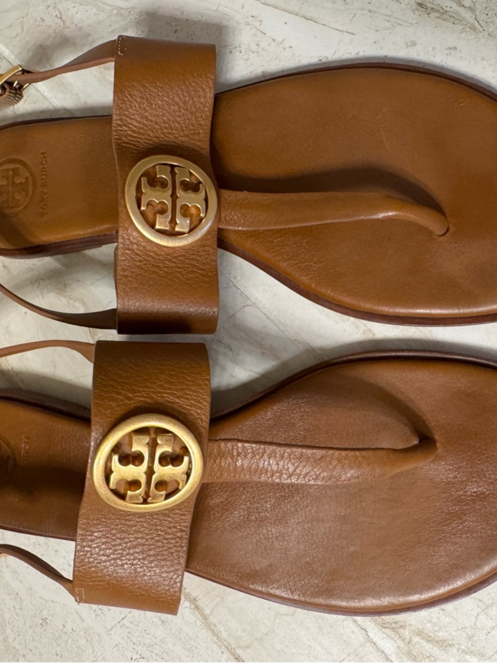 Tory Burch Chestnut Leather Logo Thong Sandals